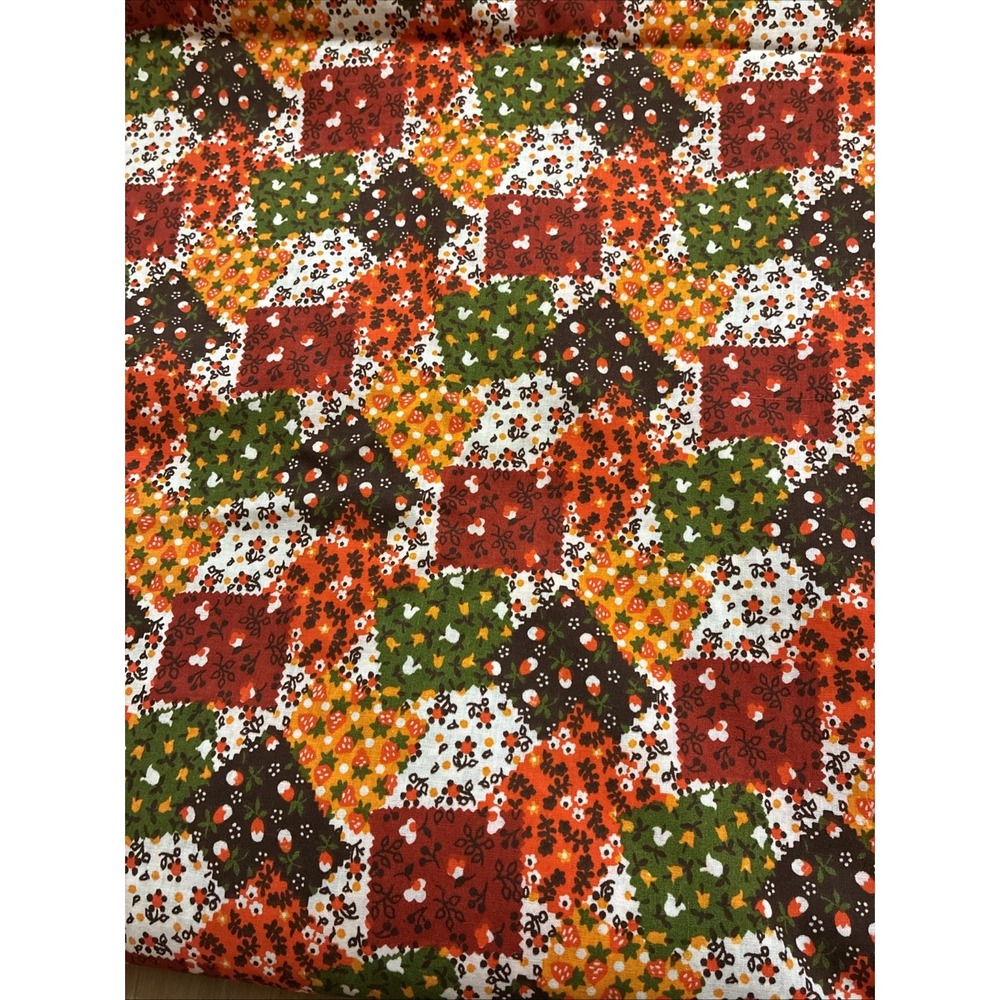 VTG 70s Cotton Patchwork Fabric 35" X 7 1/2 Yards Unwashed Retro Cottagecore